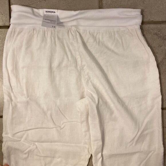 NWT Sonoma 14 Straight Mid Rise Leg Pants Cowl Elastic Waist - Picture 3 of 6